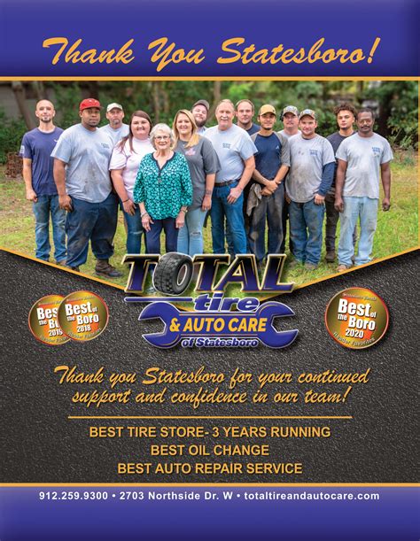 Specialties Voted the best oil change and auto repair shop in Statesboro, we service foreign and domestic vehicles. . Total tire statesboro